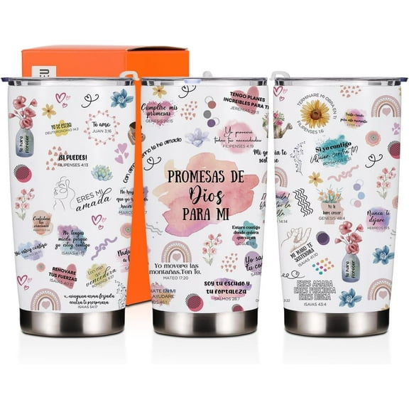 Spanish Christian Tumblers for Women Religious Gifts 20 Oz Tumbler Pastor Wife Appreciation Gifts Insulated Travel Mug for Prayer Female Scripture Gifts Stainless Steel Thermal Cup Christmas Birthday