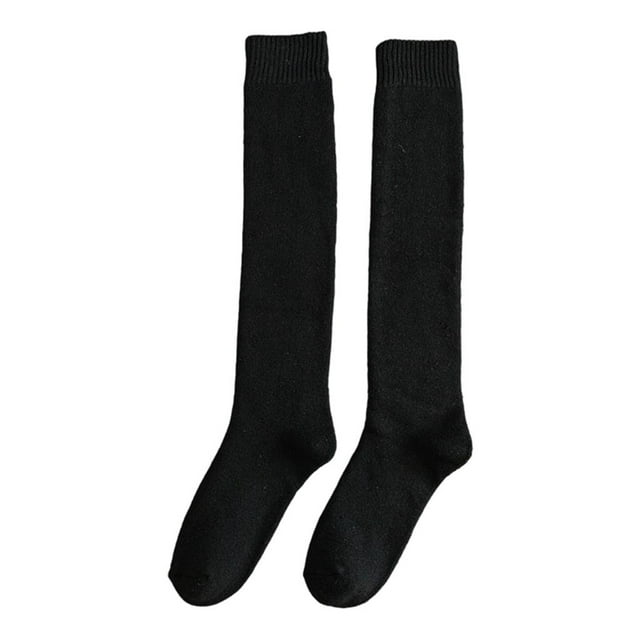 Mens Knee High Long Socks Thick Warm Breathable Soft for Winter Black