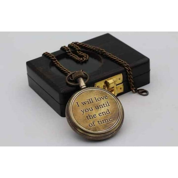 Customized Antique Vintage Style Gift Pocket Watch Collectible Nautical Antique Brass Pocket Watch With Chain Wooden Box