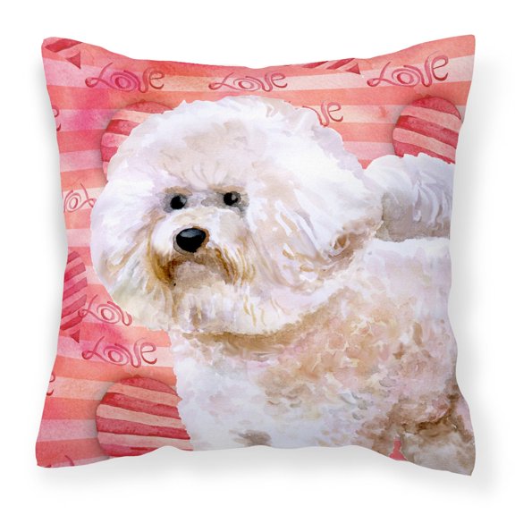 Carolines Treasures BB9792PW1414 Bichon Frise 2 Love Fabric Decorative Pillow  14Hx14W multicolor
