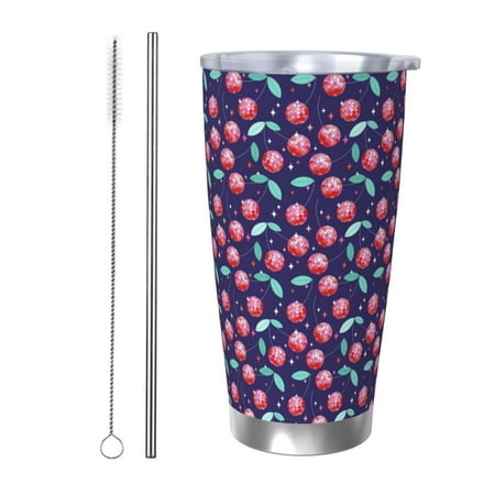 

Fuzoiu Cool Mirror Cherries Print 20oz Tumbler Stainless Steel Vacuum Insulated Car Cup Insulated Coffee Mug Travel Mug with Lid Thermal Cup for Outdoor-Straw Two-piece Set