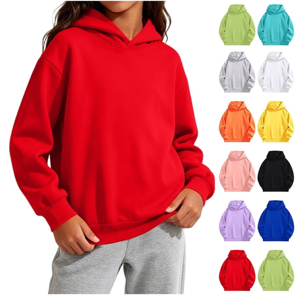 Chiccall Basic Solid Hooded Sweatshirt for Kids Oversized Street Style Soft Fleece Daily Hoodies for Girls
