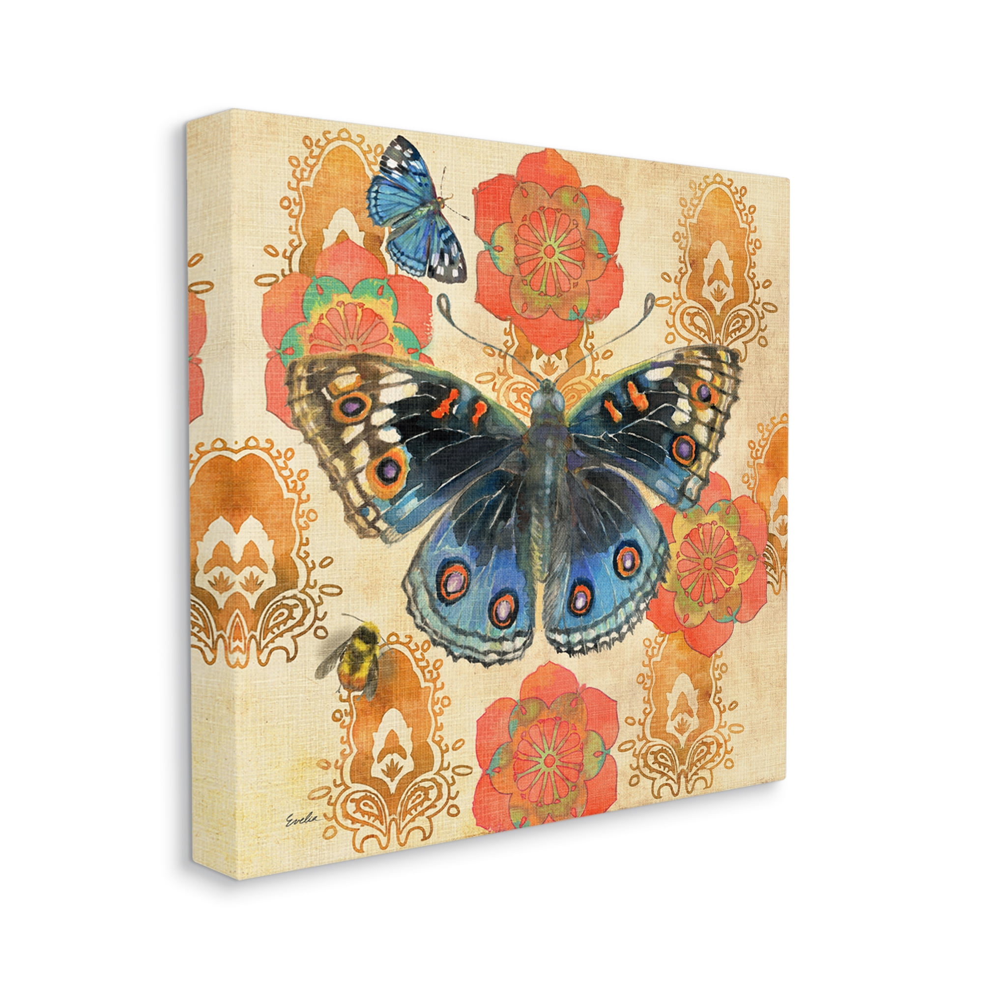 Stupell Butterfly Damask Floral Shapes Animals & Insects Painting Gallery Wrapped Canvas Print Wall Art