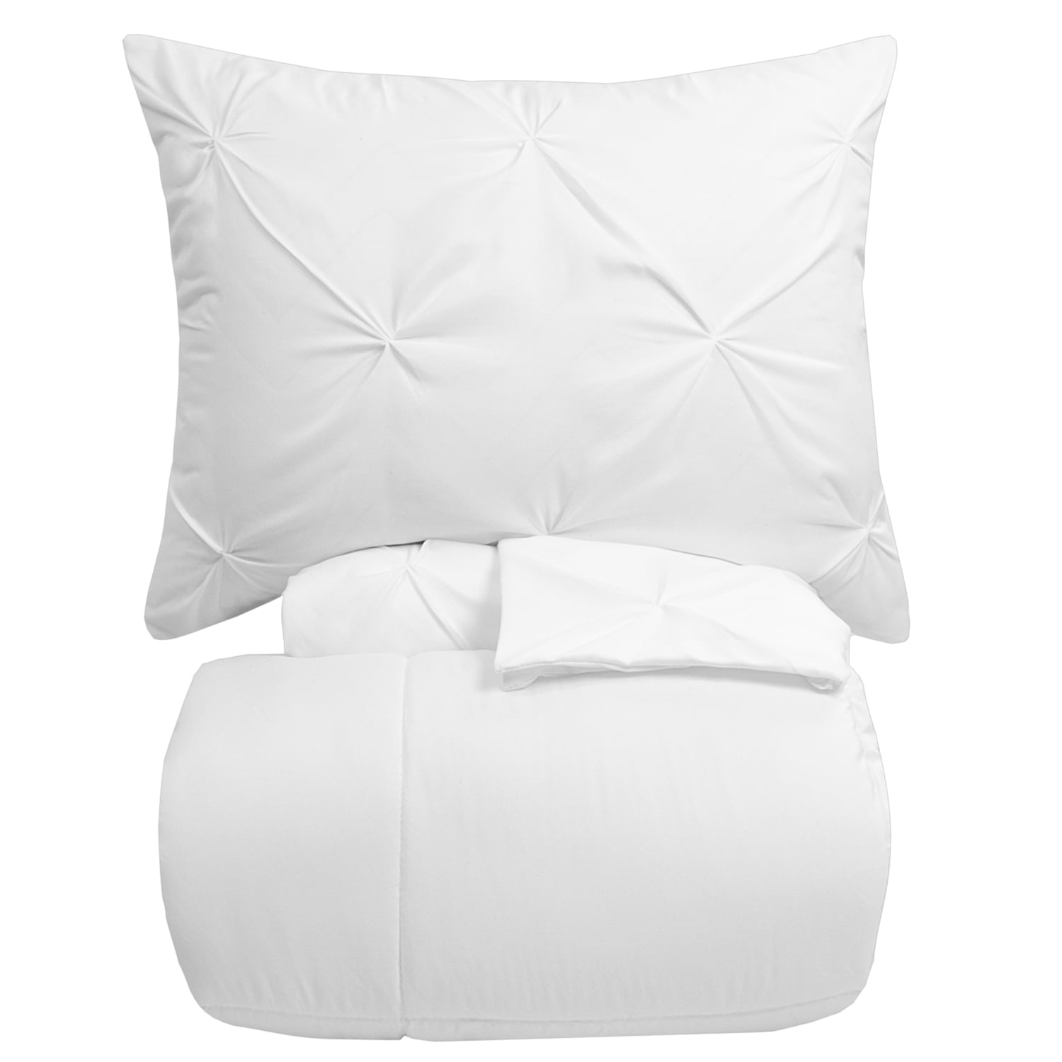 Luxury 4Piece White Pinch Pleat Pintuck Duvet Cover with Shams and