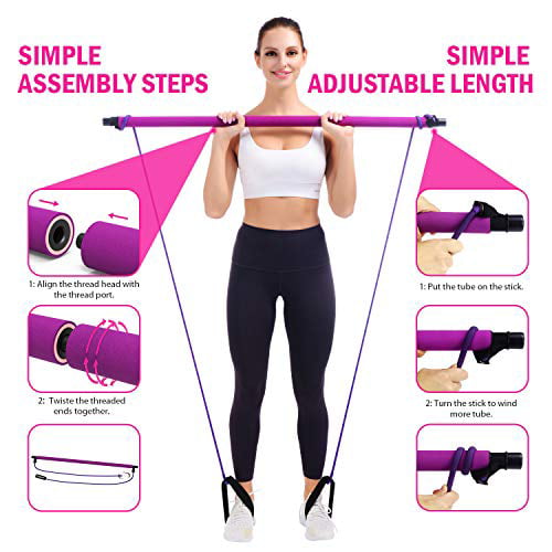 Viajero Pilates Bar Kit for Portable Home Gym Workout - 2 Latex Exercise  Resistance Band - 3-Section Sticks - All-in-one Strength Weights Equipment  
