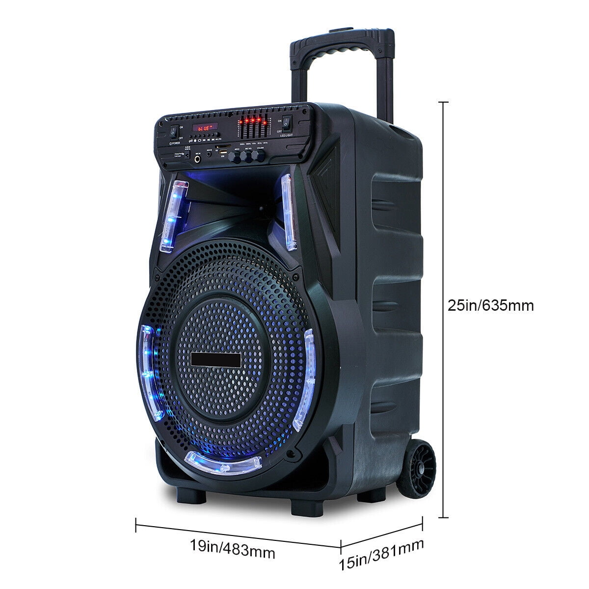2700W 15" Portable Party Bluetooth Speaker with Tripod Stand Woofer Heavy Bass Horn Tweeter PA Party Sound System LED Mic AUX USB FM SD Trolley Wireless Speaker