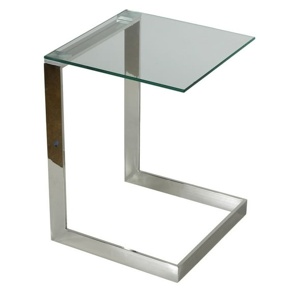Cortesi Home Zulu End Table, Stainless Steel with Glass Top, C Shape, 22" High