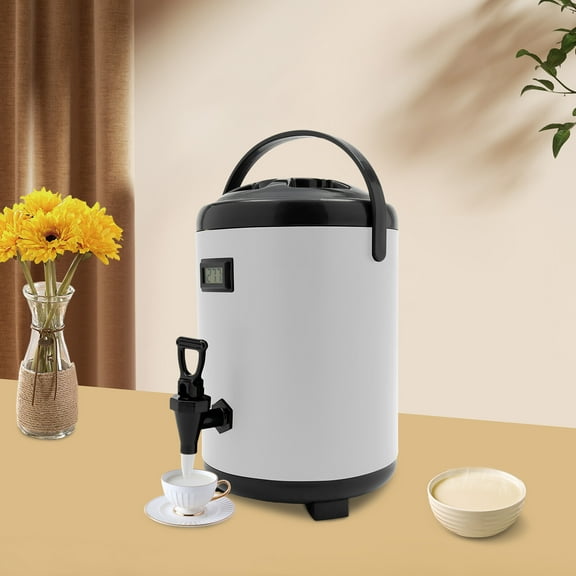 Insulated Beverage Dispenser - 2.11 Gallons, Stainless Steel, 12-Hour Hot & Cold Insulation with Electronic Thermometer, Perfect for Parties, Buffets, and Outdoor Events