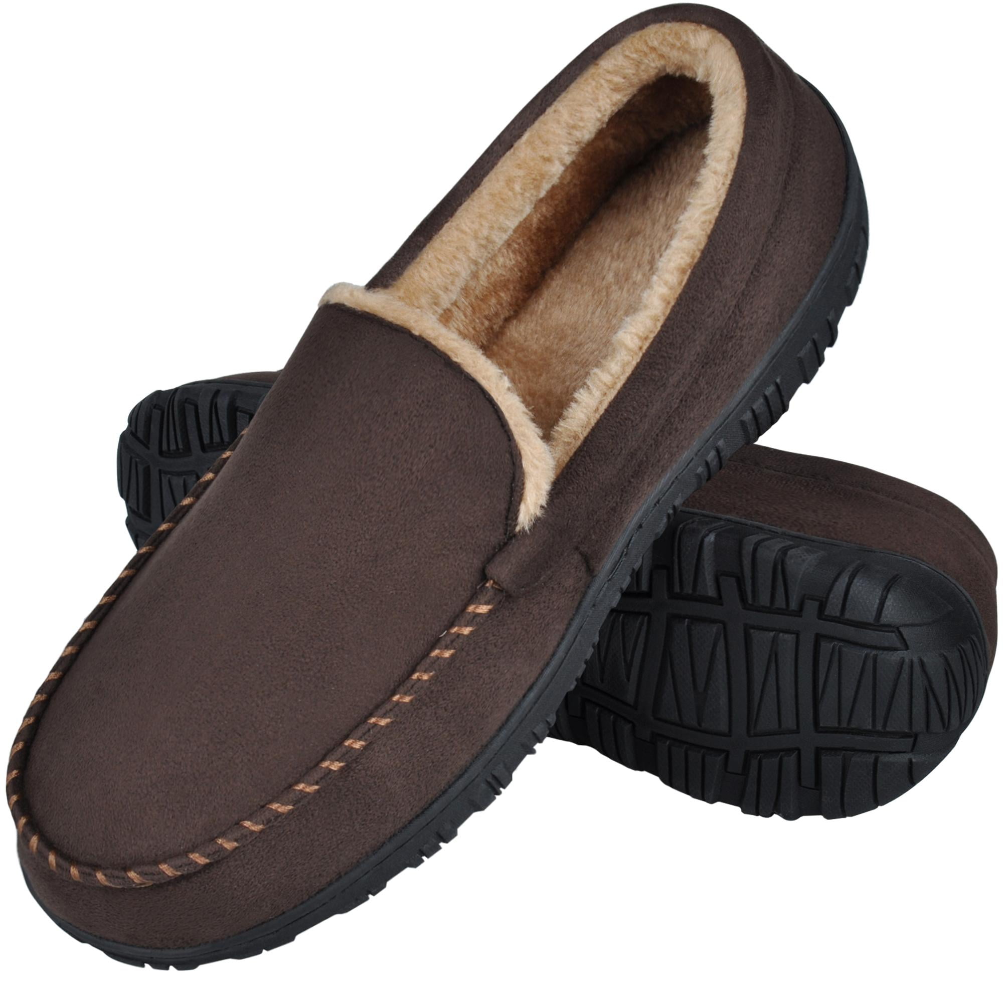 festooning Mens Micro Suede Moccasin Slippers Memory Foam House Shoes Indoor Outdoor 
