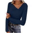 thumbnail image 2 of Camisa de Capa Base de Cuello en V de Color Sólido Casual de Manga Larga de las Mujeres con Poliéster Suave, Blusa de Manga Larga de Moda para Otoño Invierno Diario, 2 of 6