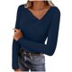 thumbnail image 2 of Camisa de Capa Base de Cuello en V de Color Sólido Casual de Manga Larga de las Mujeres con Poliéster Suave, Blusa de Manga Larga de Moda para Otoño Invierno Diario, 2 of 6
