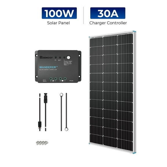 Renogy Solar Panel Kit, 100 Watts Solar Panel with 30A PWM Charge Controlle, Include Mounting Brackets Male and Female Connectors Solar Cables