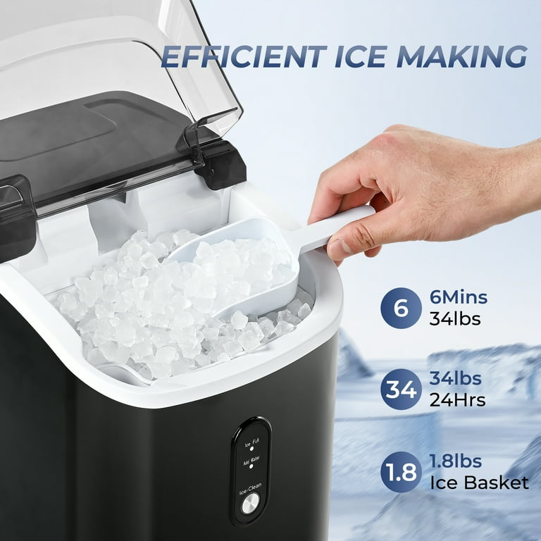 Simzlife Nugget Ice Maker Countertop, Portable Ice Maker Machine with Handle, Self-Cleaning, Ready in 6 Mins, 34lbs/24H, Soft Chewable Ice, Black Simzlife Nugget Ice Maker Countertop, Portable Ice Maker Machine with Handle, Self-Cleaning, Ready in 6 Mins, 34lbs/24H, Soft Chewable Ice, Black