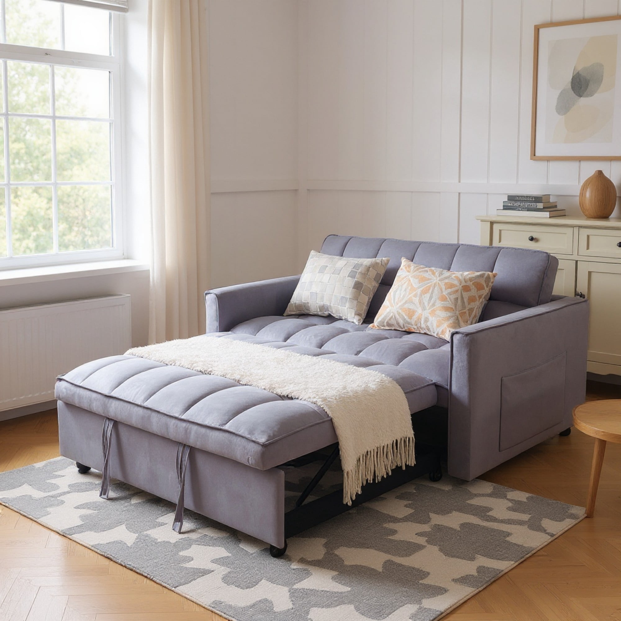 Gewnee 51.1 Inch Convertible Sofa Bed,Velvet Loveseat Sofa with Foldable Sofa Bed,Sleeper Sofa for Living Room or Office,Futon Sofa with Adjustable Backrest.Dark Grey