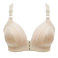 thumbnail image 2 of Comfortable Lace Breathable No Rim Bra Women's Plus Size Front Closure Underwear Everyday Wear #Beige,L, 2 of 3