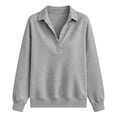 thumbnail image 6 of Warop Women's Lapel Button and Snap Sweatshirt Long Sleeve Loose Casual Pullover for Spring Winter and Daily, 6 of 6