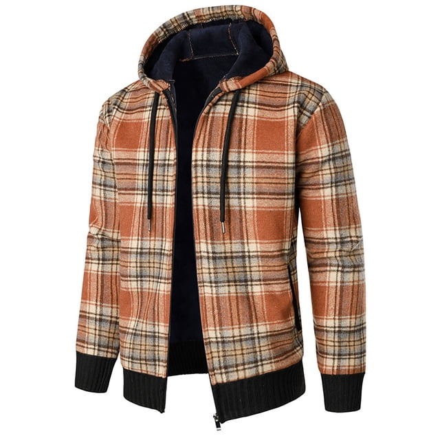 Qertyioot Veste pour Hommes Mode Hiver à Capuche à Carreaux Manches Longues Décontractée