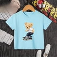 thumbnail image 5 of Camiseta de algodón 100 % con estampado de oso y patineta creativa de verano para niños y niñas, cómoda camiseta informal de manga corta para adolescentes, camiseta de algodón, 5 of 5