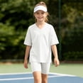 thumbnail image 5 of HOMBOM Big Girls Summer Outfits Casual Fashion Solid Color V Neck Short Sleeve T-Shirt and Shorts 2 Piece Set Age 4-15 Years,White,10-11 Years, 5 of 7
