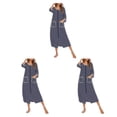 thumbnail image 2 of yingyy 1/2/3 Polyester Robe de Nuit Femme Décontractée Col Rond Manches Longues Double Poche Respirante Robe de Maison Vêtement de Nuit Bleu Foncé L 3 Pcs, 2 of 6