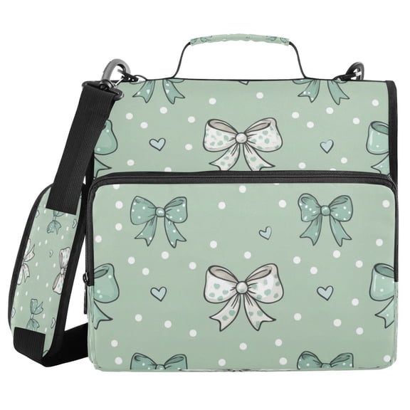 Water-Resistant 3-Ring Binder Organizer with Multiple Pockets Zipper Binder Bag for Office Green and Mint Bows