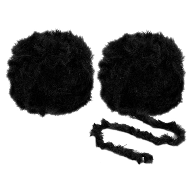 Hilo de piel sintética Uxcell de 35 yardas, 2 ovillos de hilo esponjoso para ganchillo, hilo suave y grueso de poliéster, piel de pestañas, negro