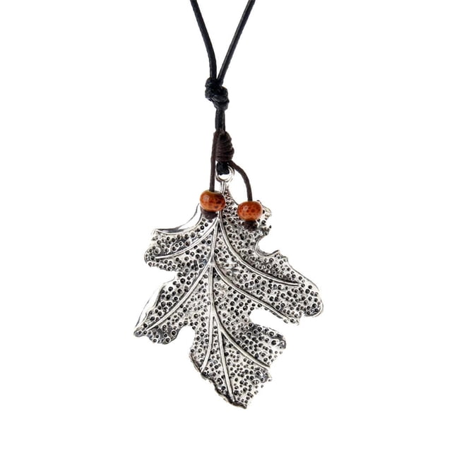 Colgante de Torsión con Caliente Collar de Cadena Larga Negro para Mujeres Suéter de Hermoso Adorno plata jinwen Collar de suéter con colgante de hoja