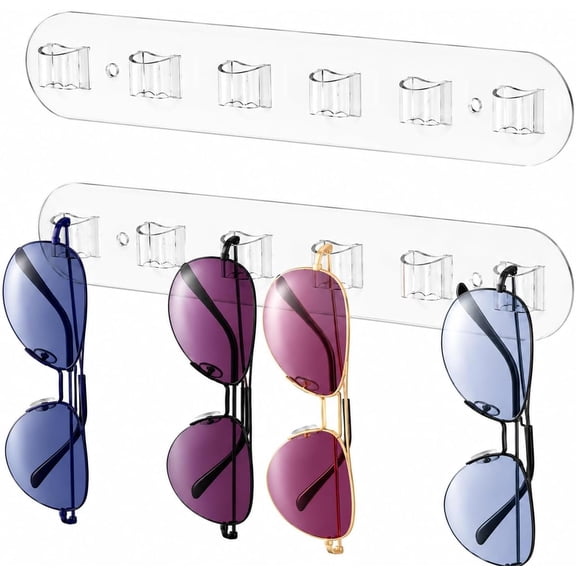 Wall Glasses Holder 2 pack,Sunglass Organizer,Acrylic Sunglasses Display,Sunglasses Rack for Hanging Your Multiple Eyeglasses, Sunglasses Holder Eyeglass Holder Stand (Clear, 6 Slots)