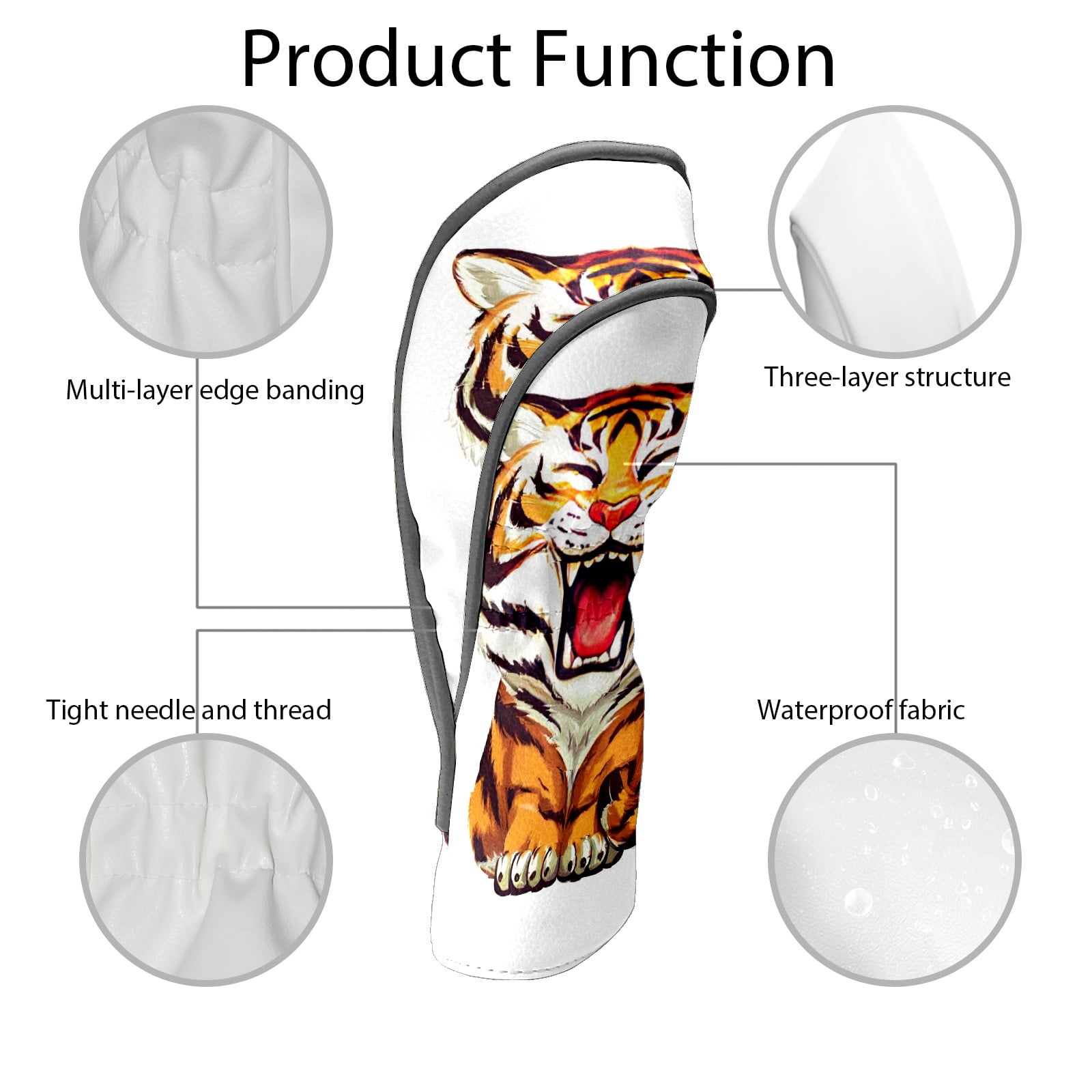 Golf Club Covers, Tiger Premium PU Leather Driver Hybrid Putter Head Covers with Velvet Lining, Waterproof Golf Gifts for Men Women