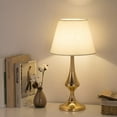 thumbnail image 3 of Bedside Table Lamp (Set of 2) with White Fabric Display for Bedroom, office, Gold Base, 3 of 5
