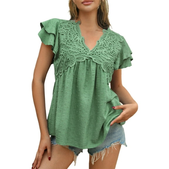 Endives Women's Short Sleeve T-shirt Puff Womens Tops Blouses Casual Embroidered Summer Shirts