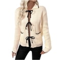 thumbnail image 2 of GaThRRgYP Women's Lightweight Open Front Cardigan,Women's Solid Color Blouses Bandage Double Pocket Turndown Collar Sweater Beige M, 2 of 7