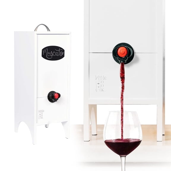 Wine Nook Decorative Box Wine Dispenser Cocktail Beverage Dispenser Wine Storage Holder for Kitchen Bar Countertop, Wine Carrier and Wine Party, White, 3 Liters, Chalk Included