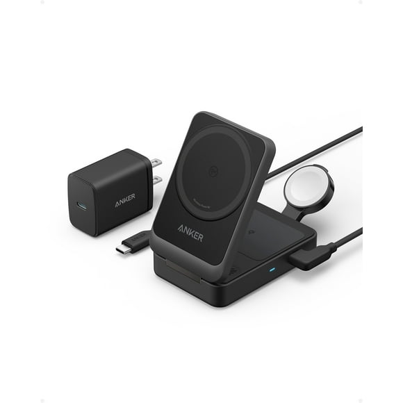 Anker MagGo Wireless Charging Station (15W,Foldable 3-in-1) Cable and Charger Bundle