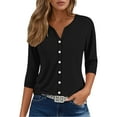 thumbnail image 4 of yunLCZ Women Shirts Womens Summer Tops Fashion 2025 V Neck Print Shirts Casual Button Down 3/4 Lenght Sleeve Blouses Women's Short Sleeve Shirts Black L, 4 of 4