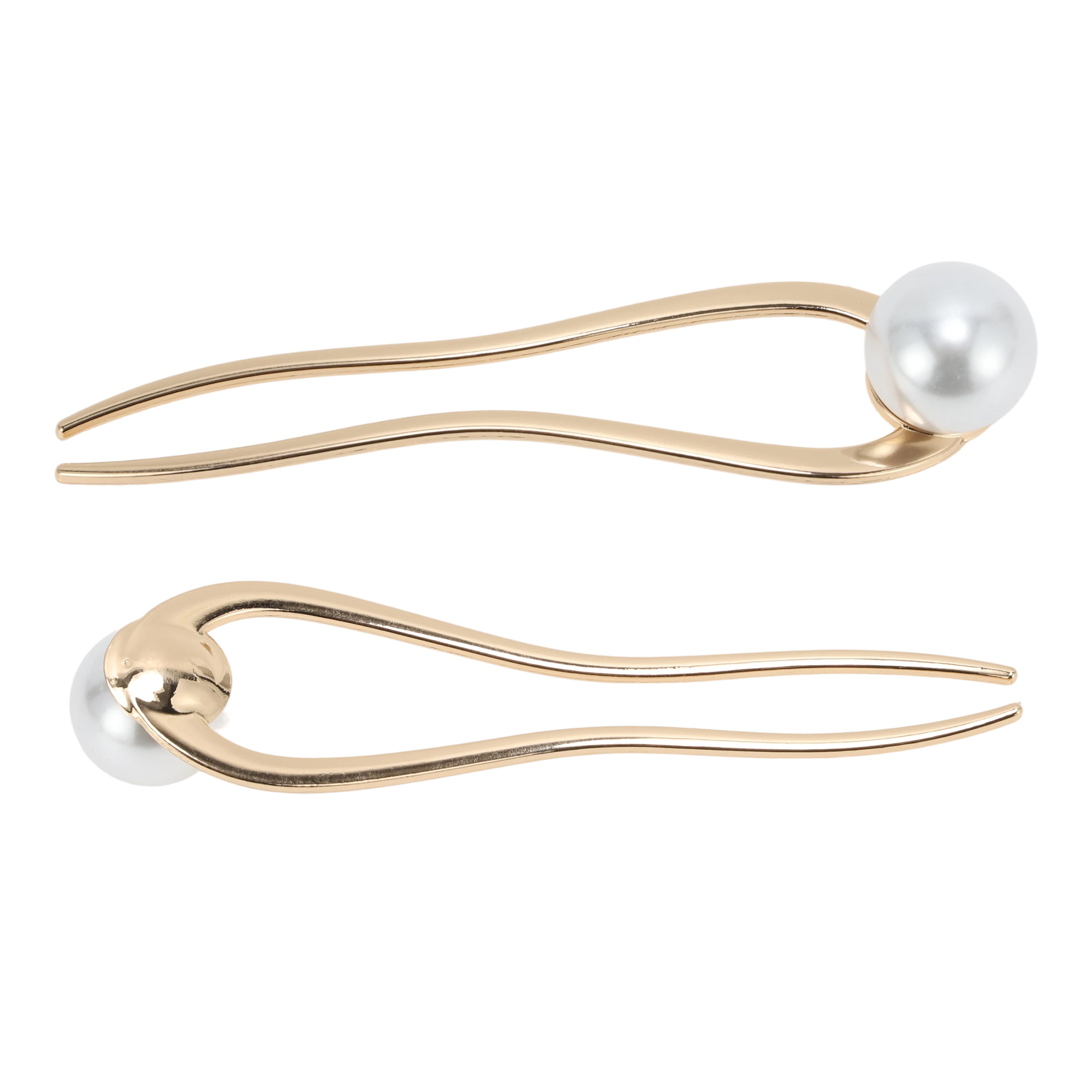 Unique Bargains U-shaped Faux Pearl Decorative Hairpin for Women 1 Pc Gold Tone