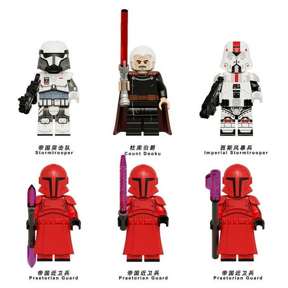 6PCS Star Space Wars Minifigures – Stormtrooper Count Dooku Imperial Stormtrooper Praetorian Guard, DIY Assembly Blocks for Kids & Gifts