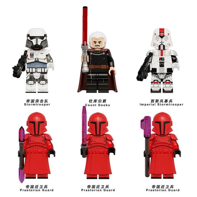 KidzJoy Count Dooku Srotmtrooper Fighters Set – 6PCS Space Wars Character Bricks for DIY Play and Anime-Themed Decorations