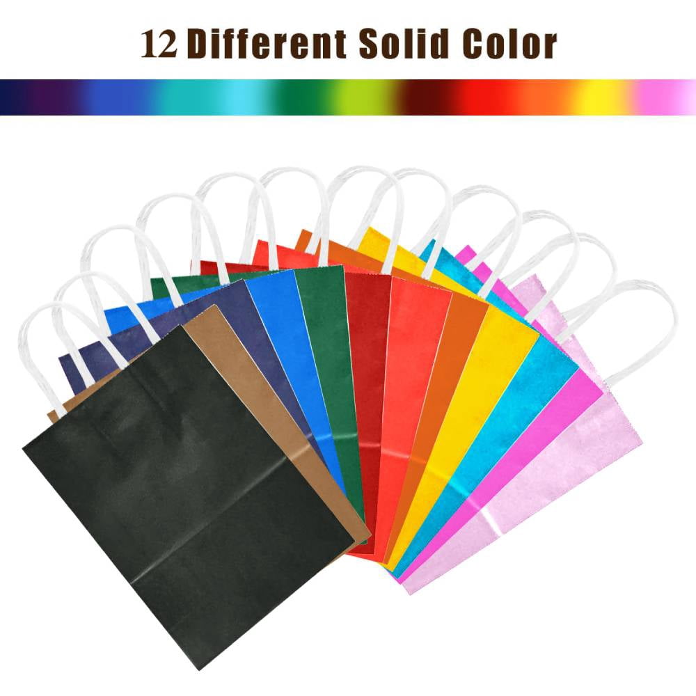 Tyasoleil 36Pcs Paper Gift Bags With Handles, 12 Colors Kraft Paper Party Favor Bags, Medium Size 10.6"x8.3"x4.3"