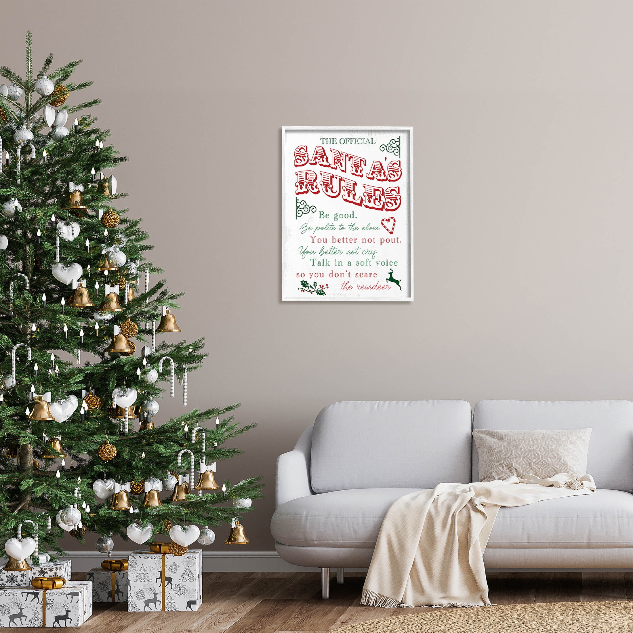 Official Santa's Rules Christmas List Holiday Graphic Art White Framed Art Print Wall Art