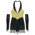 thumbnail image 3 of TSSOE Women Sparkly Jazz Prom Latin Dance Leotard Halter Backless Tuxedo Bodysuit with Metallic Gloves Yellow S, 3 of 7