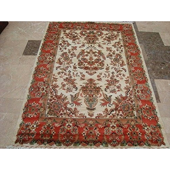 Ahmedani Linen Love Birds Baagh Garden Peace Live Animals Home Decor Living Room & Bedroom Area Rug Hand Knotted Wool Silk Carpet (6 x 4)'