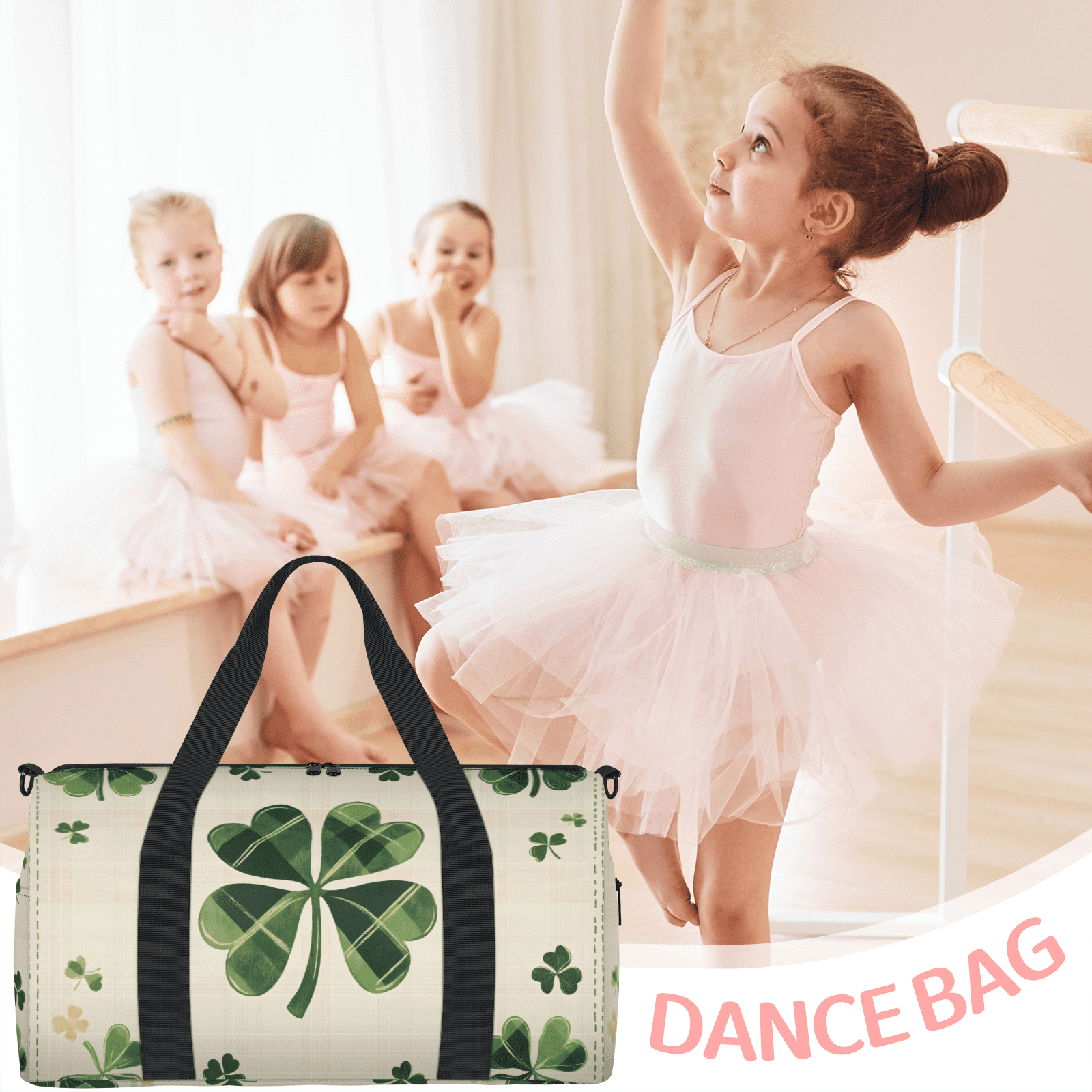 Herdesigns St Patrick's Day Shamrock Gym Bag for Women, Duffle Bag for Travel Sport, Lightweight Waterproof Carry on Weekender Overnight Dance Yoga Workout Bags