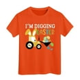 thumbnail image 1 of PMVFHDE T-Shirt Graphique à Manches Courtes Imprimé Lapin de Pâques pour Enfants, Col Rond, Décontracté, Printemps Été, Orange, 4-5 Ans, 1 of 4