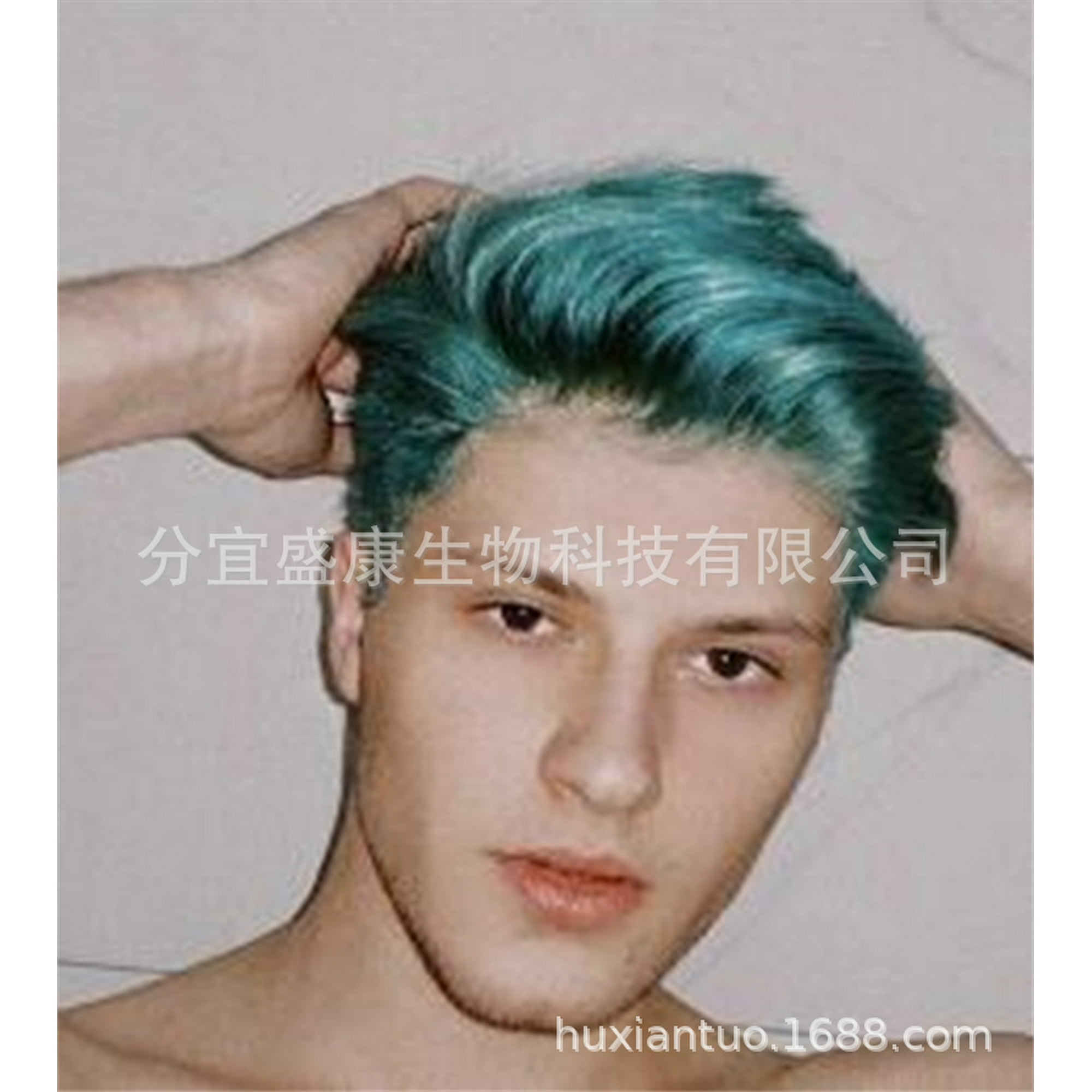 European and American handsome wig men's hair cover dyed blue short hair  oblique bangs short straight hair wig headgear can be customized Picture |  Walmart Canada