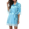 thumbnail image 1 of ZAXARRA Women Satin Robe Kimono Dress Lace Gown Sleepwear, 1 of 2