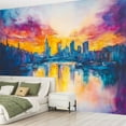 thumbnail image 2 of Peel and Stick Wallpaper Canvas Sunrise Sunset Boats Sea Reflection Skyline Water Impressionism Modern Art Wall Mural Decor Self Adhesive and Removable 69in x 98in, 2 of 6