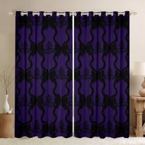 jejeloiu Gothic Damask Pattern Curtains Pack of 2 (42x84 Each),Lovely Bowtie Bow Curtains Blackout,Black Purple Bedroom Curtains For Adults,Breathable Home Decor
