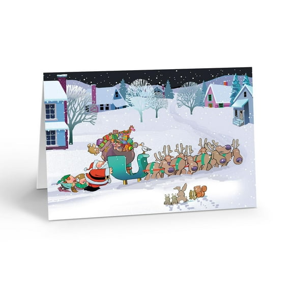 Stonehouse Collection Funny Christmas Cards Boxed Set, Santa Stuck in Snow with Elves & Reindeer – 12 Holiday Greeting Cards with Envelopes, Made in USA (Standard)