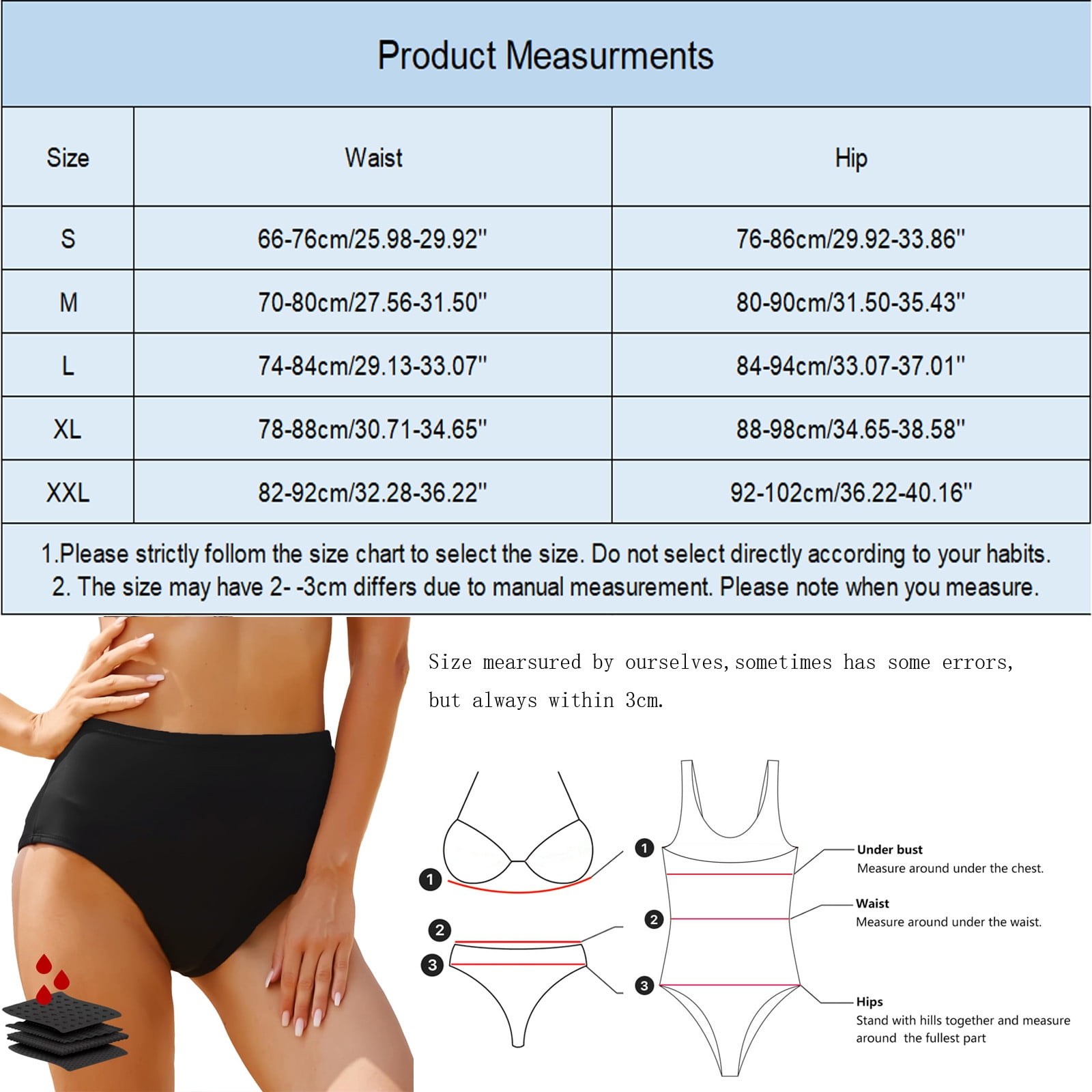 TOWED22 Period Swimwear Leakproof Bikini Brief Bottoms Waterproof Menstrual Swim Bottoms for Teens, Girls, Women(Black,XXL)